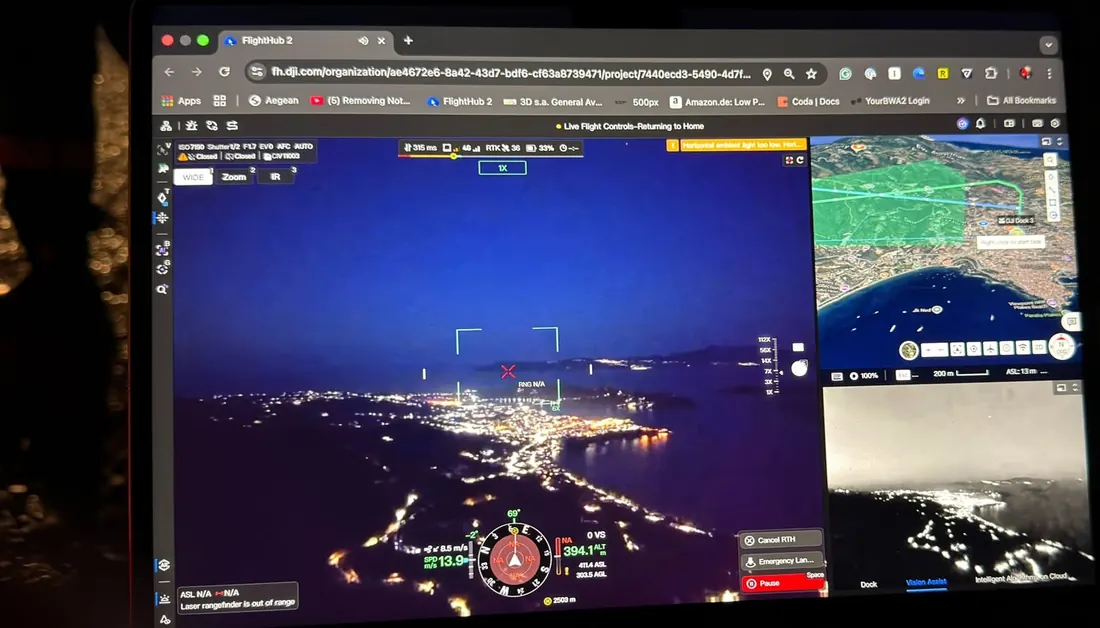Νυχτερινή πτήση από το Dock 3, με ζωντανή εικόνα στον υπολογιστή